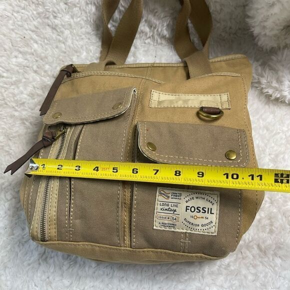 Fossil long live vintage khaki & Brown canvas shoulder bag antique tone hardware - Picture 7 of 14